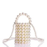 YUSHINY Beaded Handbag for Women White Pearl Decoration Evening Bags with Detachable Chain Inner Bag Medium
