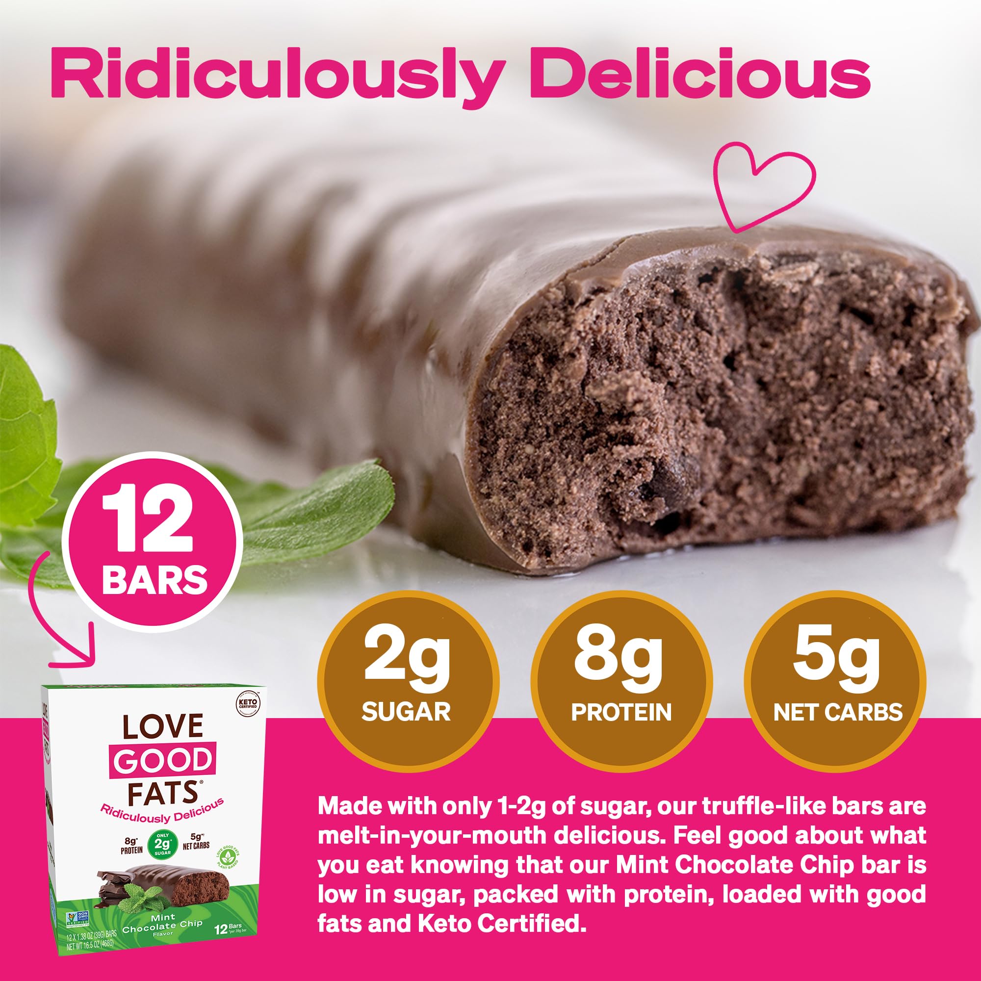 Love Good Fats Keto Protein Bars Truffle Combo - Protein Snack, Low Carb, Low Sugar, Gluten Free, Non GMO, 4 packs of 12 bars