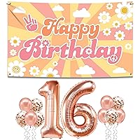 KatchOn, Sweet 16 Balloons Rose Gold - Pack of 13 | Sweet Sixteen Balloons, Groovy Backdrop | Groovy Birthday Banner for 16th Birthday Decorations for Girls and Groovy Party Decorations