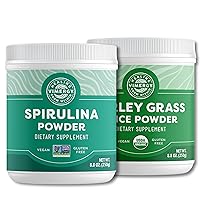 USDA Organic Barley Grass Juice Powder, 62 Servings and Natural Spirulina Powder, 83 Servings - Bundle