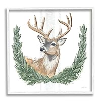 Stupell Industries Elegant Deer Antlers Laurels Portrait White Background,Design by Sara Baker