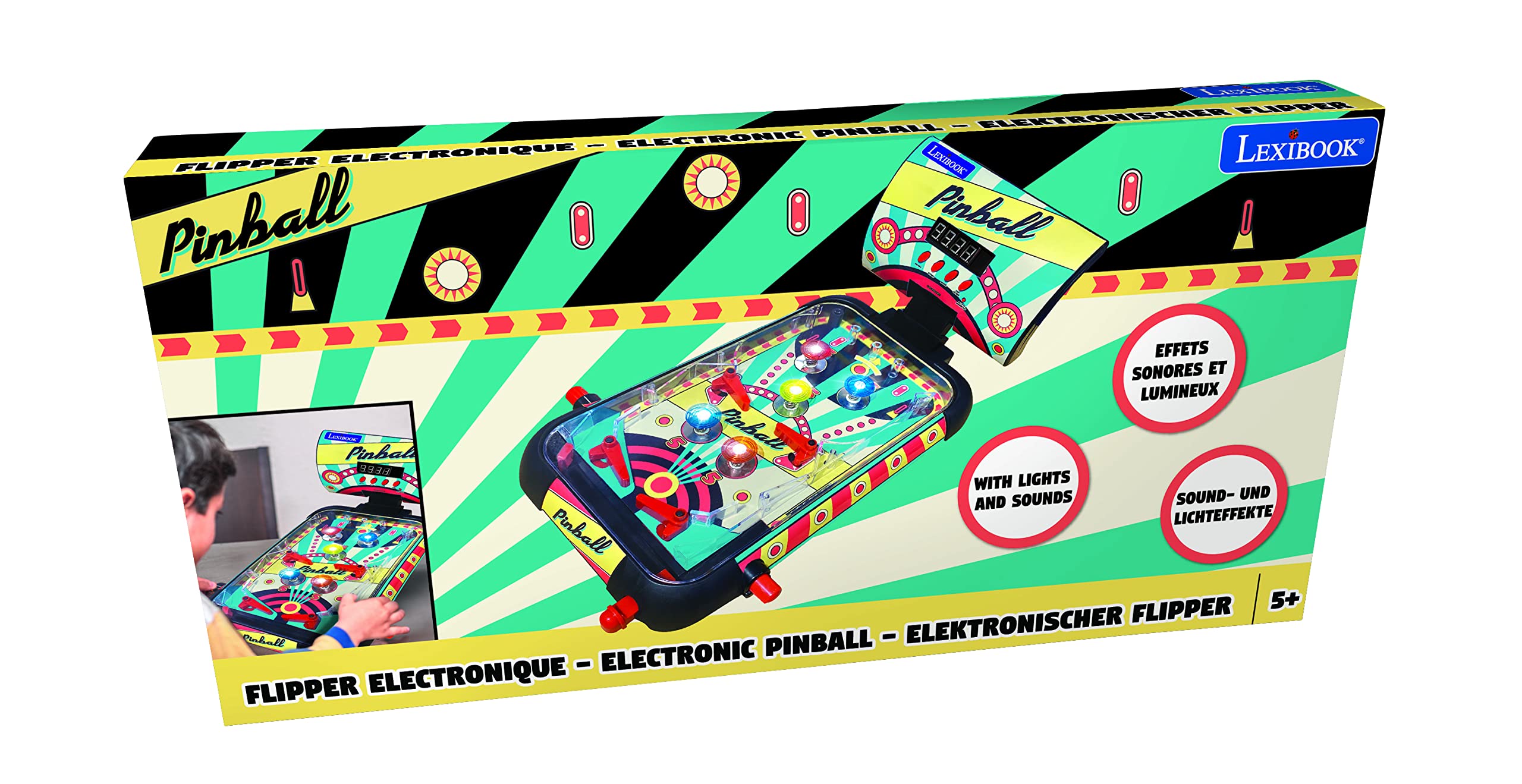 LEXiBOOK Table Electronic Pinball, Action and Reflex Game for Children and Family, LCD Screen, Light and Sound Effects, JG610