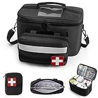 Medicine Organizer Bag, Medical Bottle Storage Bag for Emergency, Medication Bag with Adjustable Shoulder Strap, Portable First Aid Bag Empty for Home and Travel, Black