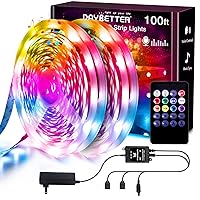 DAYBETTER LED Strip Lights, LED Lights 100ft with Music Sync, 2 Rolls of 50ft RGB Color Changing Led Light Strips with Controller for Bedroom Decoration