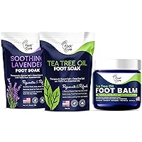 Tea Tree Oil & Soothing Lavender Foot Soak with Epsom Salt - Best Toenail Treatment & Softens Calluses - Soothes Sore & Foot Moisturizer Balm For Dry Cracked Fee