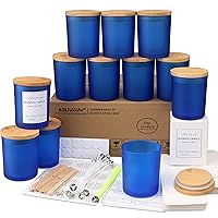 MILIVIXAY 12 Pack 7 OZ Frosted Blue Glass Candle Jars with Lids and Candle Making Kits - Bulk Empty Candle Jars for Making Candles - Spice, Powder Containers.