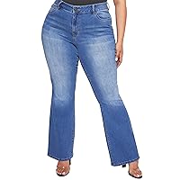 YMI Classic Essential Casual Bell Bottom Boot Cut Flared Plus Size Jeans for Women (Medium wash Denim, 14)