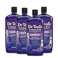 Foaming Bath with Pure Epsom Salt, Sleep Blend with Melatonin, Lavender & Chamomile Essential Oils, 34 fl oz (Pack of 4) (Packaging May Vary)