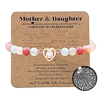Uloveido Mom Daughter Natural Stone Bracelets Gift - I Love You 100 Languages Bracelets Heart Charm Projection Bracelets Set for Mothers Daughters of 1 2 3pc YA4748