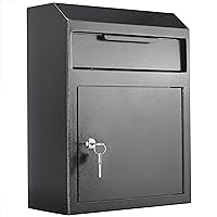 Extra Large Metal Wall Mount Locking Deposit Drop Box Safe - Heavy Duty Extra Large Lock Box for Keys, Mail, Rent, Checks, Deposit, and Payments (12'' x 4.25'' x 14.75'') (Black)