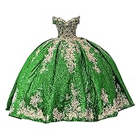 Ball Gown V Neck Princess Designer Sparkle Sequin Off The Shoulder Quince Damas Y2K Gold Embellishments Prom Graduation Dress Emerald 4