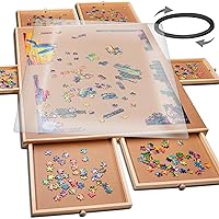 1500 Piece Rotating Wooden Jigsaw Puzzle Table - 6 Drawers, Puzzle Board with Puzzle Cover | 27” X 35” Jigsaw Puzzle Board Portable - Portable Puzzle Table