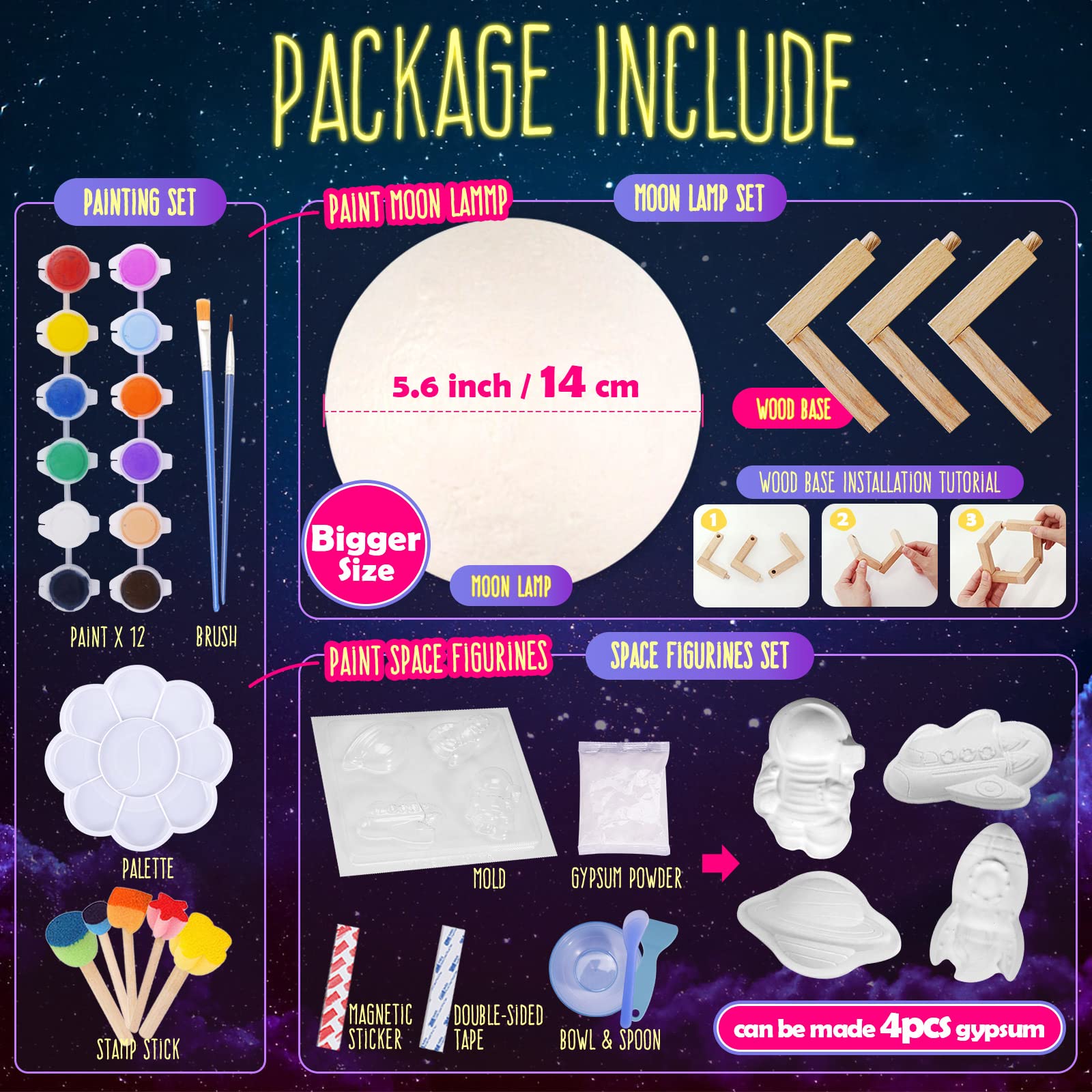 Paint Your Own Moon Lamp Kit, Cool Gifts DIY 3D Space Moon Night Light, Art Supplies Arts & Crafts Kit, Arts and Crafts for Kids Ages 8-12, Toys Girls Boy Birthday Gift Ages 3 4 5 6 7 8 9 10 11 12+