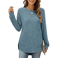 XIEERDUO Womens Tunic Tops Loose Fit Crewneck Long Sleeve Shirts High Low Curved Hem
