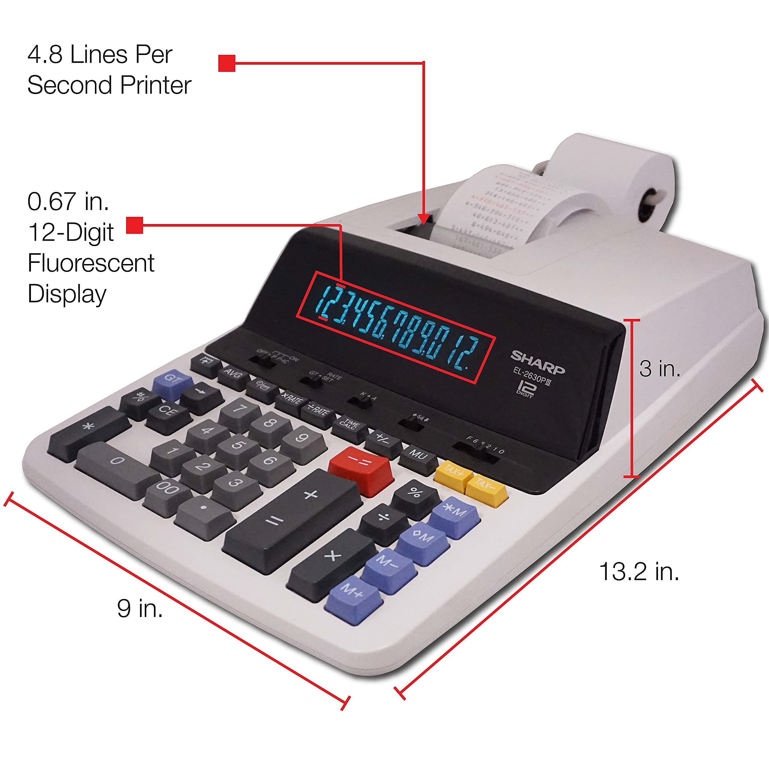 Sharp EL2630PIII EL2630PIII Two-Color Printing Calculator Black/Red Print 4.8 Lines/Sec