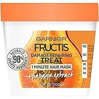 Fructis Damage Repairing Treat 1 Minute Hair Mask with Papaya Extract for Shine and Scalp Health, 3.4 Fl Oz (Pack of 1)