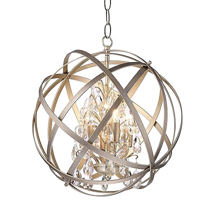 Jojospring Benita 4-Light Light Gold with Bronze Metal Crystal Orb Chandelier