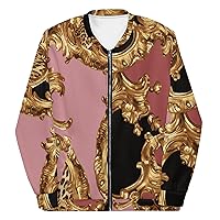 Unisex Bomber Jacket For Women Men Streetwear Pink Baroque Gold