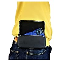 Nylon Cell Phone Pouch for T-Mobile Revvl 6 Pro, 5 4 + Plus 5G, Rugged W/Fixed Secure Belt Loop Clip Holder, Magnetic Closure, Fits with Case On Cell Phone (Black- Sideways)