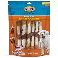 Cadet Gourmet X-Large Triple-Flavored Beef Hide Shish Kabob Dog Treats - Healthy & Natural Chicken, Liver, and Sweet Potato Dog Treats for Dogs Over 30 Lbs., 10 in. (15 Count)