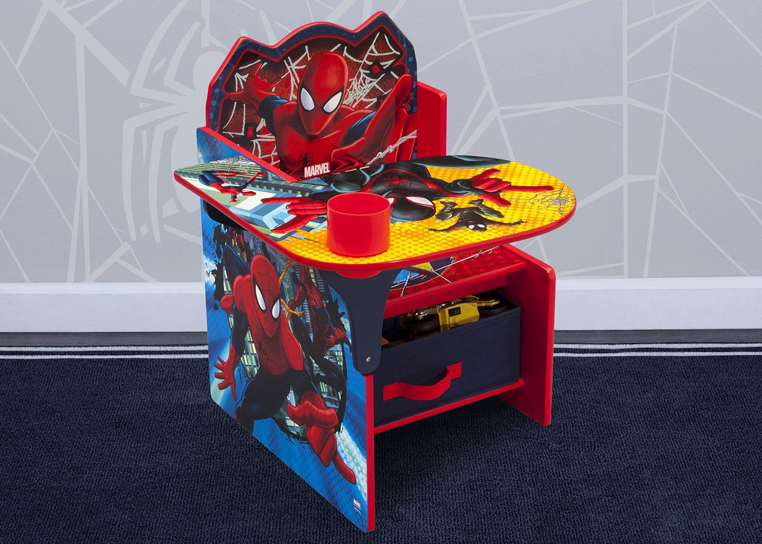 Delta Children Chair Desk With Storage Bin - Greenguard Gold Certified, Spider-Man, Arm Rest, Cushion Availability, Engineered Wood