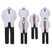 5-7pc Formal Black White Suit Set Brown Bow tie Neck Vest Boy Baby Sm-20 Teen