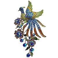 TTjewelry Fashion Colorful Peacock Brooch Pin with Flower Austrian Crystal Pendant