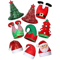 9 Pcs Christmas Hats Santa Xmas Hats Funny Christmas Tree Elf Pants Hat Crazy Hat for Adults Kids Xmas Party Costume