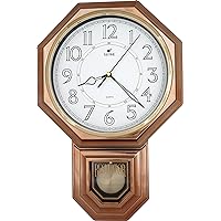 Traditional Schoolhouse Pendulum Luminous Wall Clock Chimes Hourly with Westminster Melody Made in Taiwan, 4AA Batteries Included (PP0262-L Vintage Bronze)