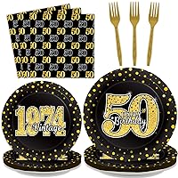 96 Pcs Vintage 50th Birthday Party Decorations Vintage 1974 Birthday Party Tableware for Men Woman Cheers to 50 Years Party Dessert Plates Napkins Forks for 24 Guests Back in 1974 Party Favors