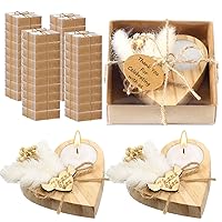 50 Sets Bridal Shower Favors Candles Thank You Rustic Wedding Favors Wooden Wedding Candles Souvenirs for Guests Heart Shaped Wood Tealight Candle Holder for Baby Shower Baptism Party Gifts