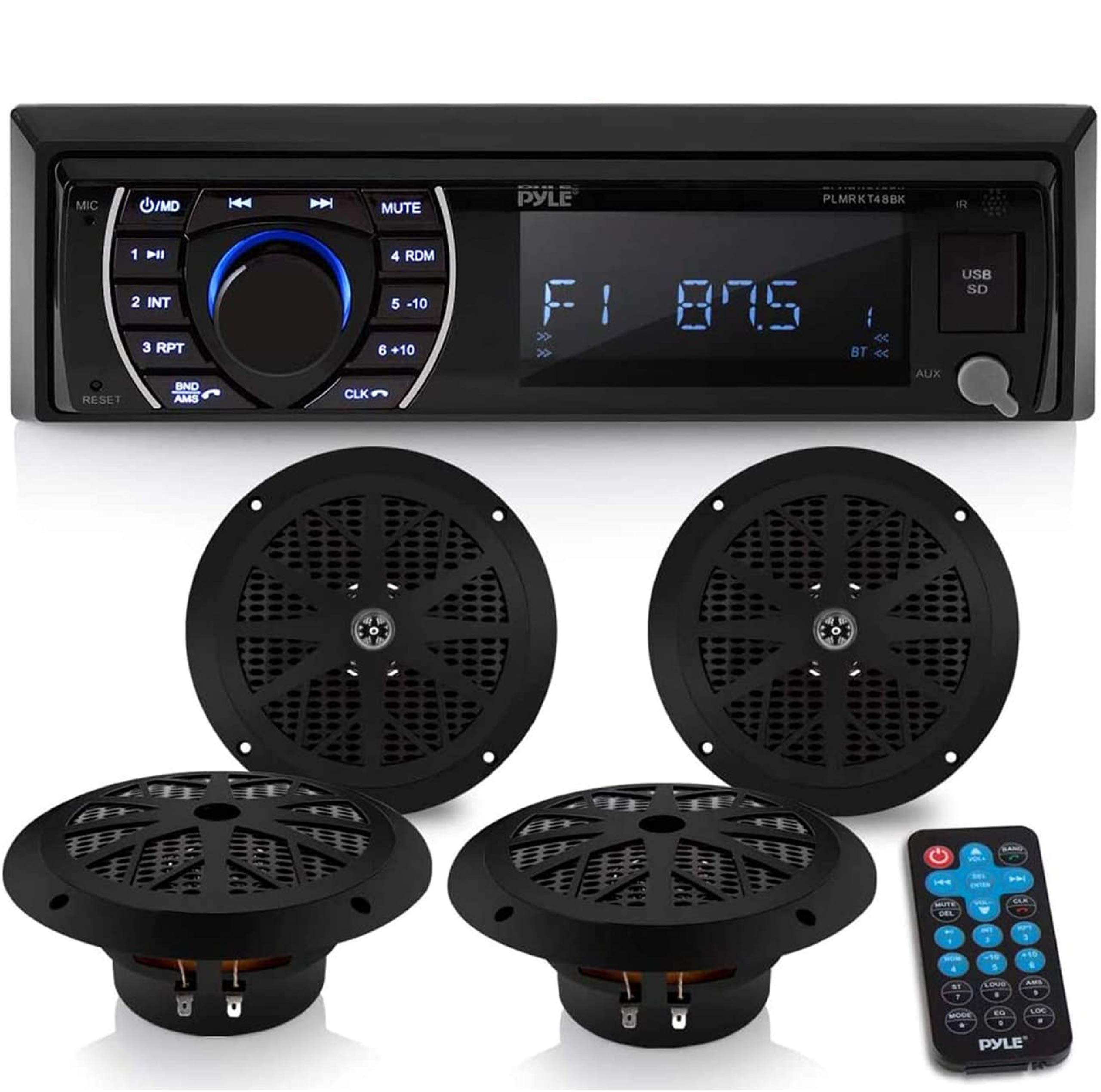 Marine Head Unit Receiver Speaker Kit - In-Dash LCD Digital Stereo Built-in Bluetooth & Microphone w/ AM FM Radio System 6.5’’ Waterproof Speakers ...