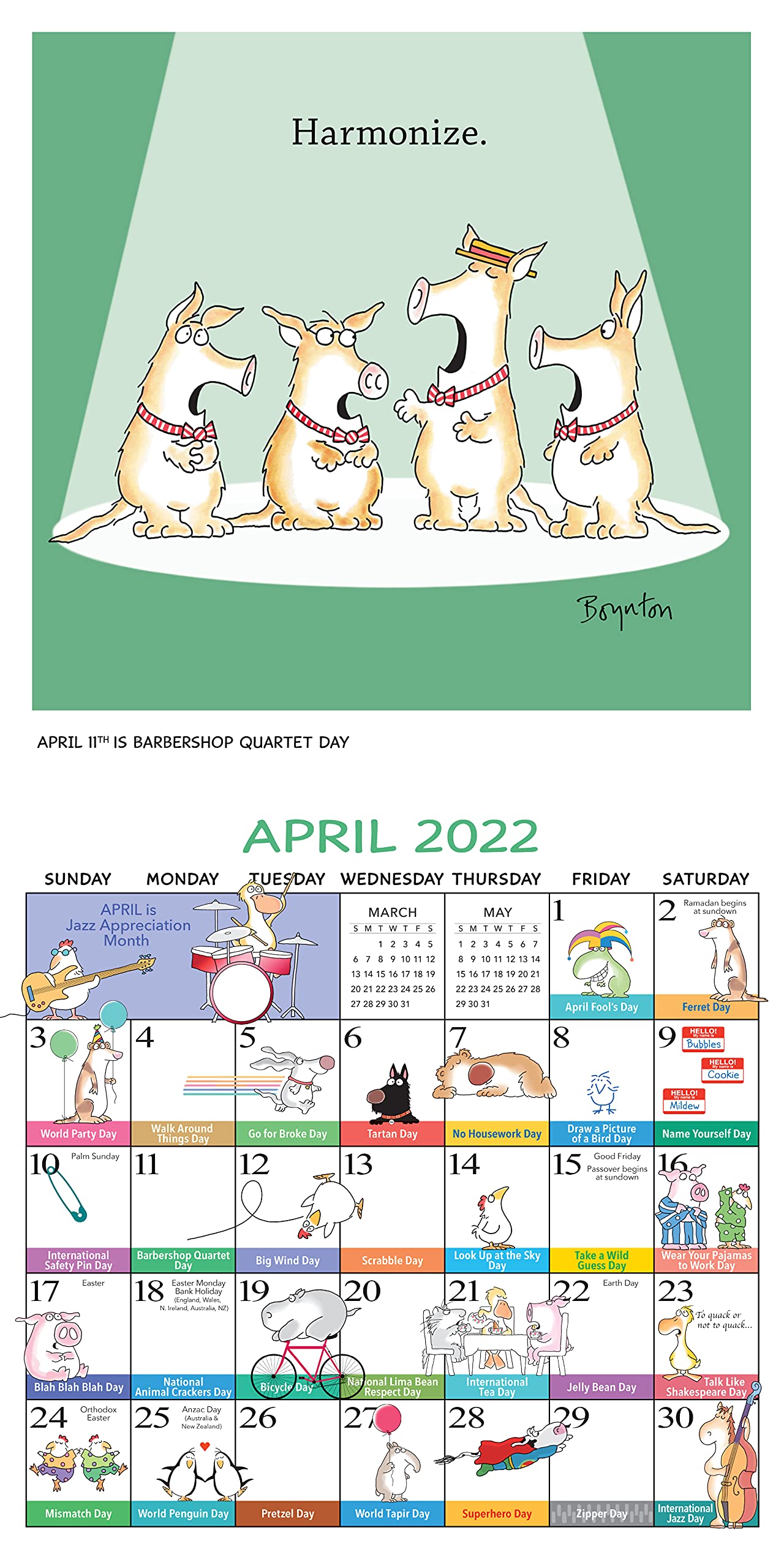 Sandra Boynton's Every Day's a Fabulous Holiday 2022 Wall Calendar