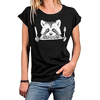 MAKAYA Funny Women's Summer Top - Raccoon Tee Shirt Trash Panda