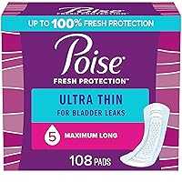 Ultra Thin Incontinence Pads & Postpartum Incontinence Pads, 5 Drop Maximum Absorbency, Long Length, 108 Count (3 Packs of 36), Packaging May Vary