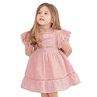 Lilax Little Girls Easter Dress, 100% Cotton Floral Lace Toddler Gown
