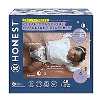 The Honest Company Clean Conscious Overnight Diapers | Plant-Based, Sustainable | Cozy Cloud + Star Signs | Club Box, Size 4 (22-37 lbs), 48 Count