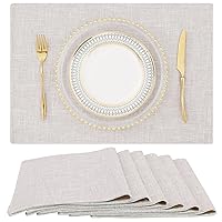 homing Neutral Beige Cloth Placemats Set of 6 – Cotton Linen Blend Washable Farmhouse Dining Table Mats for Indoors & Outdoors, Easy to Clean, 13 x 19 Inch