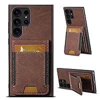 S24 Ultra Wallet Case,PU Leather Kickstand Card Slot Protector Flip Flop Magnetic Shockproof Cover Dual Layer Heavy Duty Protective for Samsung Galaxy S24 Ultra Case Wallet (Brown)