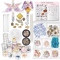 Resin Art Magic Potion Tube and Stopper Epoxy Shaker Silicone Mold Jewelry Casting Kit Set of 61 Supplies Glitter Confetti Crystal Glass Beads Gold Foil Inlay Steampunk Style Charms