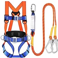 Safety Harness Fall Protection Kit: Full Body Roofing harnesses with Shock Absorbing Lanyard - Updated Comfortable Waist Pad