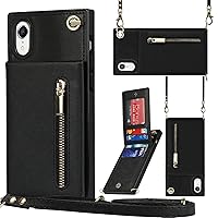 XYX Wallet Case for iPhone XR, Crossbody Strap PU Leather Zipper Pocket Phone Case Women Girl with Card Holder Adjustable Lanyard for iPhone XR, Black