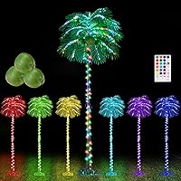 5FT 336 LED Lighted Palm Tree with Coconuts Color Changing Artificial Palm Tree Lights Remote Control Tropical Fake Palm Trees Lights for Outside Patio Pool Hawaiian Luau Jungle Party