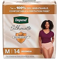 Depend Silhouette Adult Incontinence & Postpartum Bladder Leak Underwear for Women, Maximum Absorbency, Medium, Pink, 14 Count, Packaging May Vary