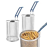 Lot45 Pasta Strainer with Handle 2 Pack - Stainless Steel Boiling Blanching Basket - 1 Pound Noodle Strainer for Restaurant Kitchen - Cylindrical Colander for Spaghetti, Ramen, Pho, and Veggies