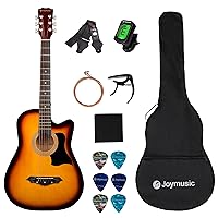 38 inch sunburst beginner acoustic guitar kit,bundle with a strap with picks holder,digital tuner, set strings, capo,cleaning cloth,6 picks,gig bag.(JG-38C,3TS)