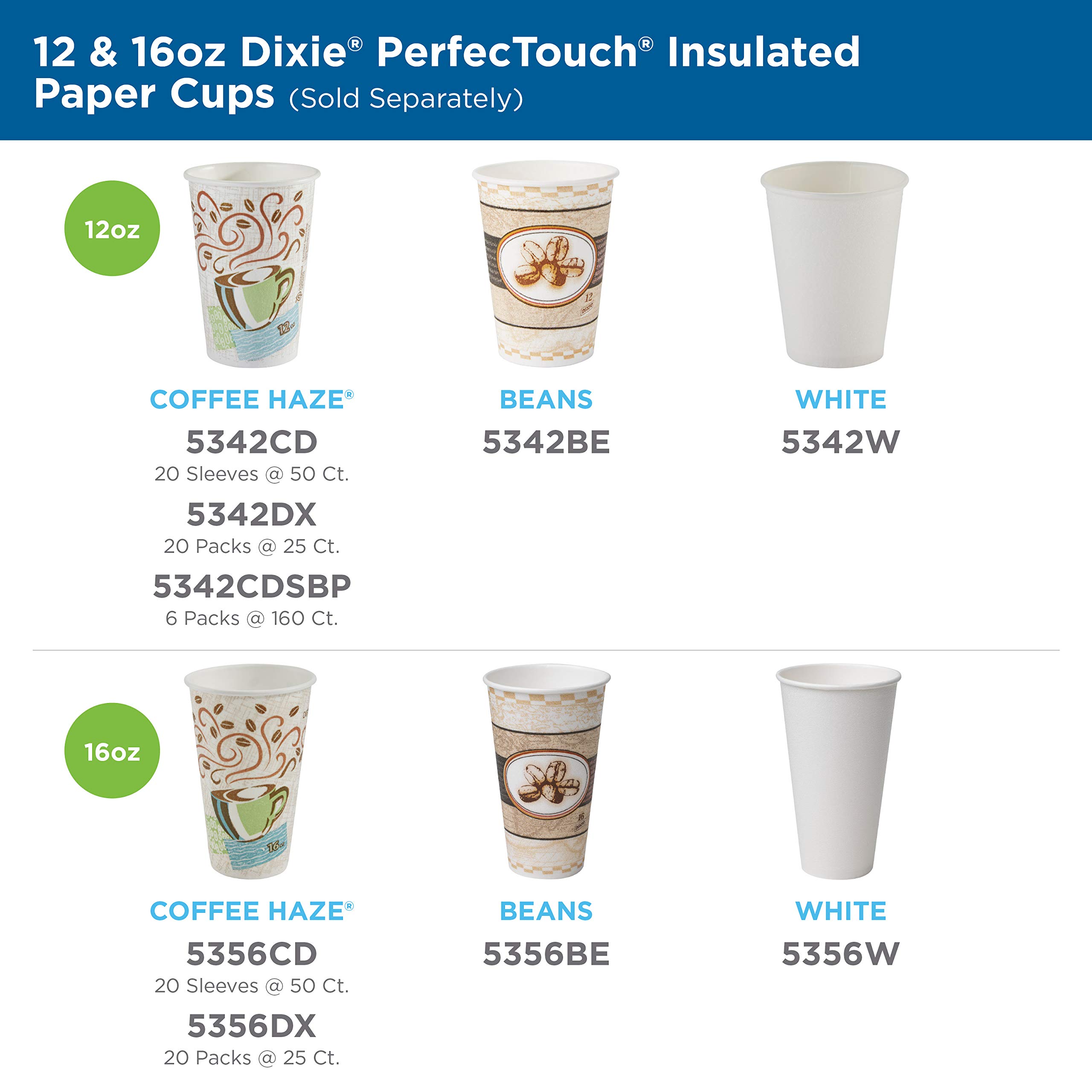 Dixie PerfecTouch 12 Oz Insulated Paper Hot Coffee Cup by GP PRO (Georgia-Pacific); Coffee Haze; 5342DX; 500 Count (25 Cups Per Sleeve; 20 Sleeves Per Case)