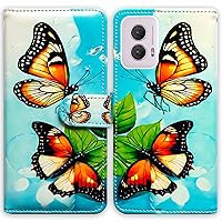 RFID Blocking Case for Moto G Power 5G 2024,Beautiful Orange Dragonfly Leather Flip Phone Case Wallet Cover with Card Slot Holder Kickstand for Motorola Moto G Power 5G 2nd Gen/2024