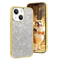 LUVI Compatible with Cute iPhone 14 Bling Diamond Case Glitter for Women 3D Rhinestone Crystal Shiny Sparkly Protective Cover with Electroplate Plating Bumper Luxury Fashion Protection Case Gold