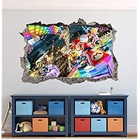 Kids Game Wall Decals Mario Kart Wall Art Decal 3D Smashed Custom Kids Room Wall Decor Boys Bedroom Bros Poster Super Mural Wallpaper Removable Vinyl Wall Stickers Gift (70